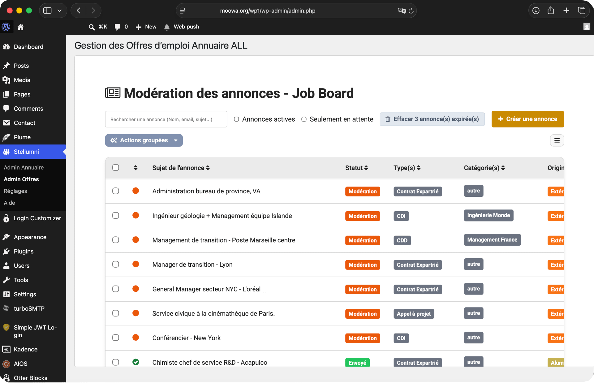 Gestion des offres d'emploi du Job Board dans WordPress