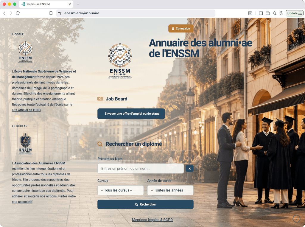 Accueil public personnalisable de Stellumni