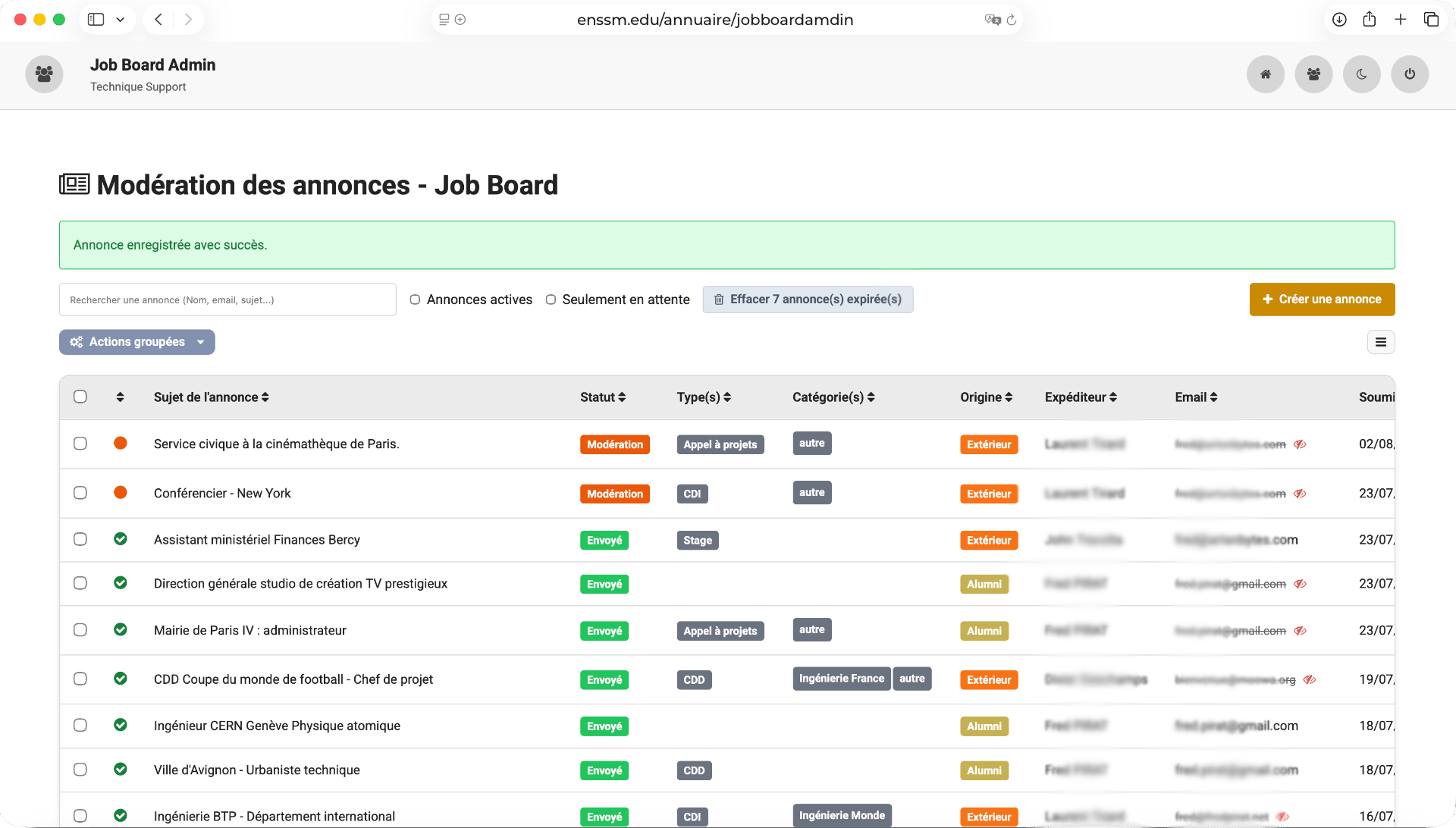 Tableau de bord Job Board Stellumni