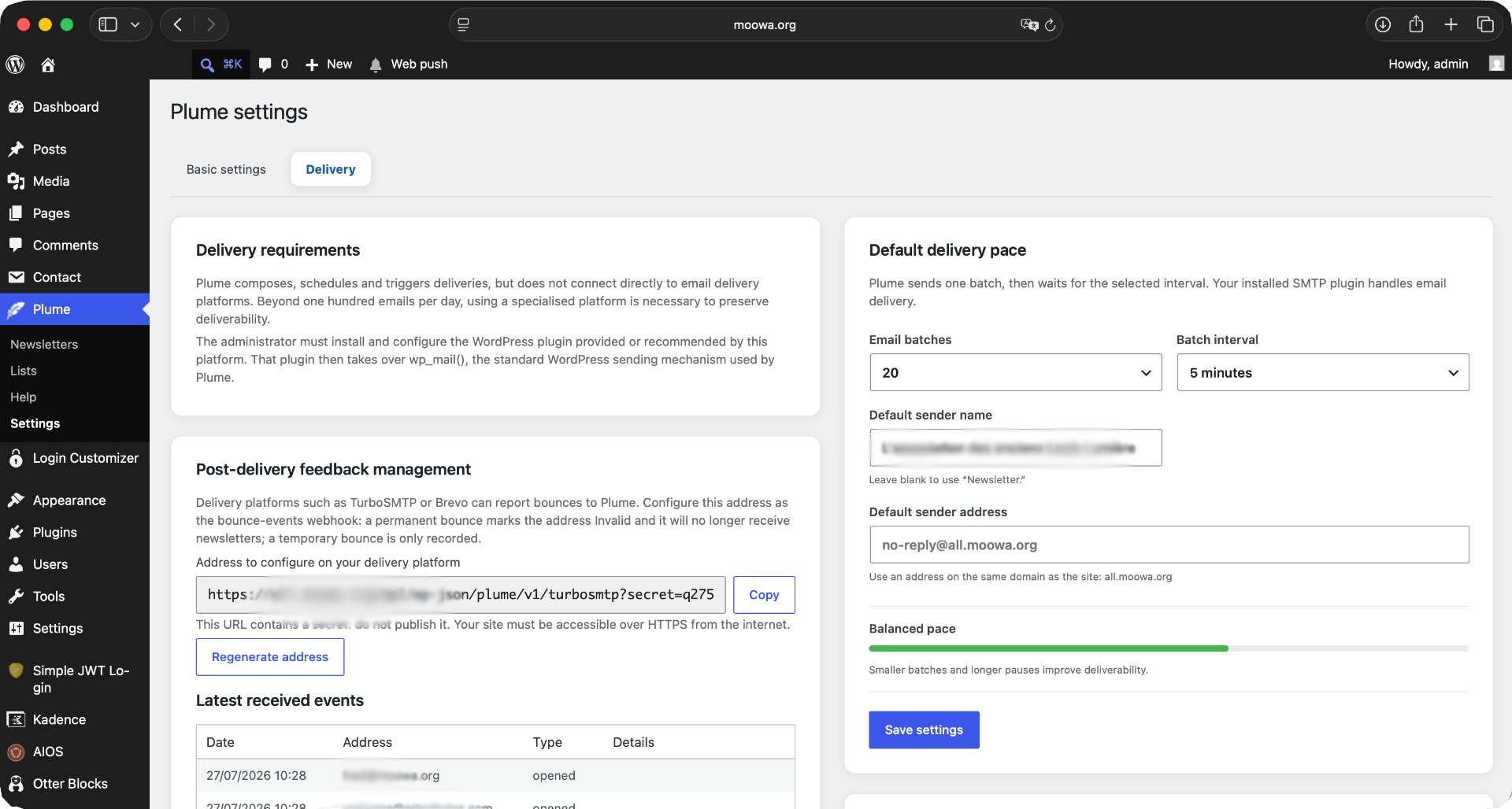 Plume settings and statistics